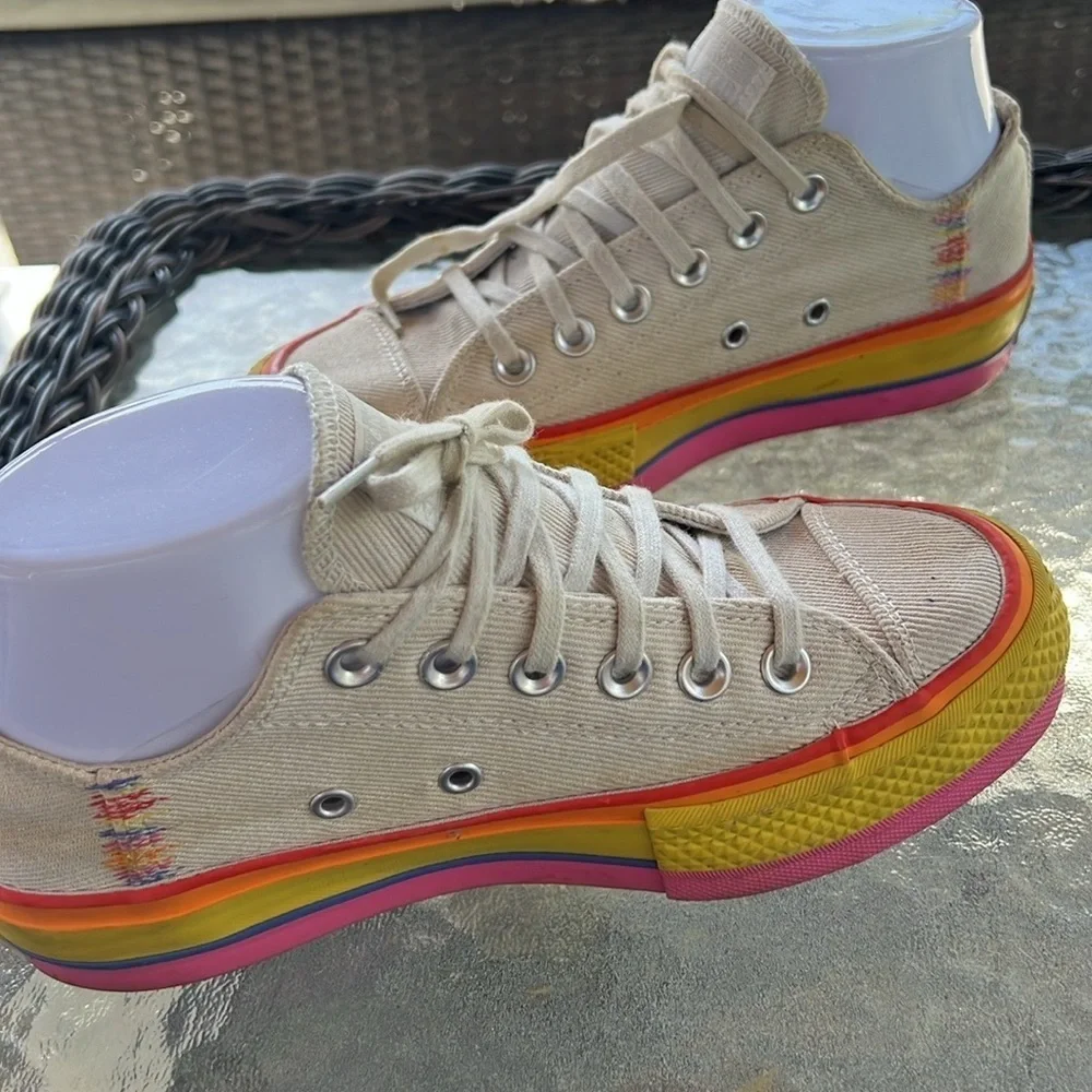 Converse Chuck Taylor All Star Low Top Rainbow Platform Sneaker Summer 5.5 - Picture 5 of 11